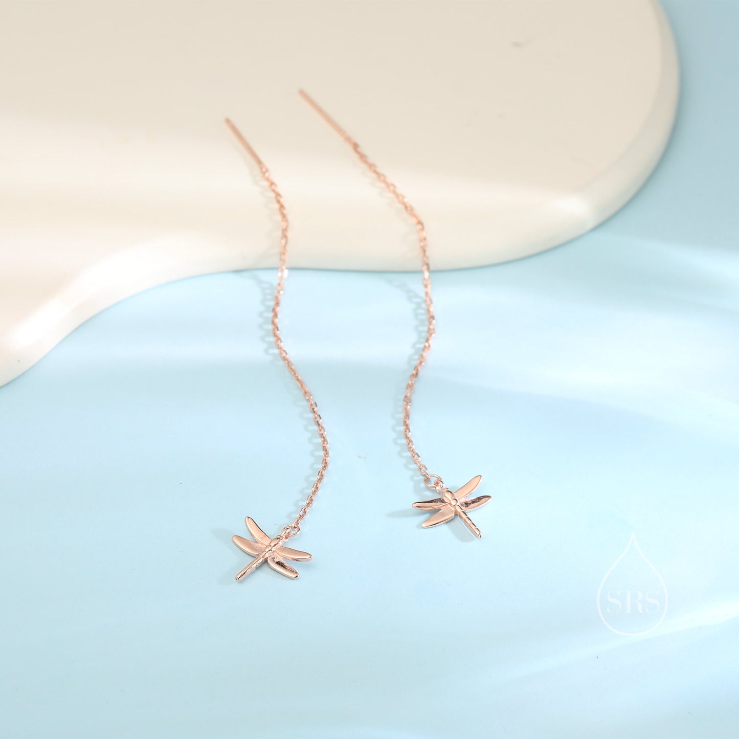 Sterling Silver Dragonfly Long Ear Threaders, Dragonfly Threader Earrings, Dainty Dangle Earrings