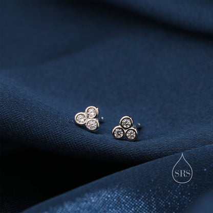 Tiny CZ Trio Stud Earrings in Sterling Silver, Silver, Gold or Rose Gold,  Three CZ Earrings, CZ Cluster Earrings