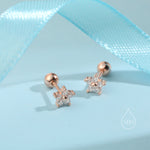 Tiny Flower CZ Screw Back Earrings in Sterling Silver, Forget Me Not Floral CZ Earrings, Silver, Gold and Rose Gold, Flower CZ Earrings