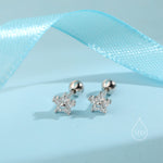 Tiny Flower CZ Screw Back Earrings in Sterling Silver, Forget Me Not Floral CZ Earrings, Silver, Gold and Rose Gold, Flower CZ Earrings