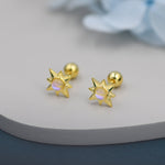 Moonstone Starburst Screw Back Earrings in Sterling Silver, Star Barbell Earrings with Moonstone, Silver, Gold and Rose Gold, Screwback