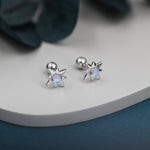 Moonstone Starburst Screw Back Earrings in Sterling Silver, Star Barbell Earrings with Moonstone, Silver, Gold and Rose Gold, Screwback