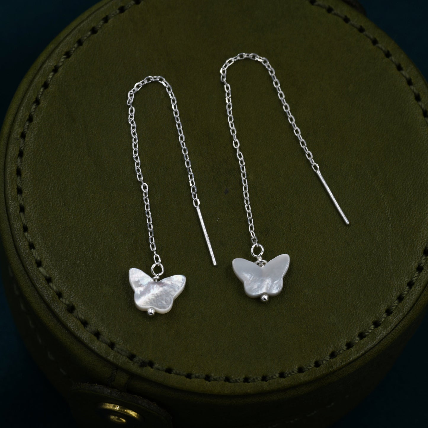 Mother of Pearl Butterfly Ear Threaders, Natural Shell Butterfly Threader Earrings, Dainty Dangle Earrings