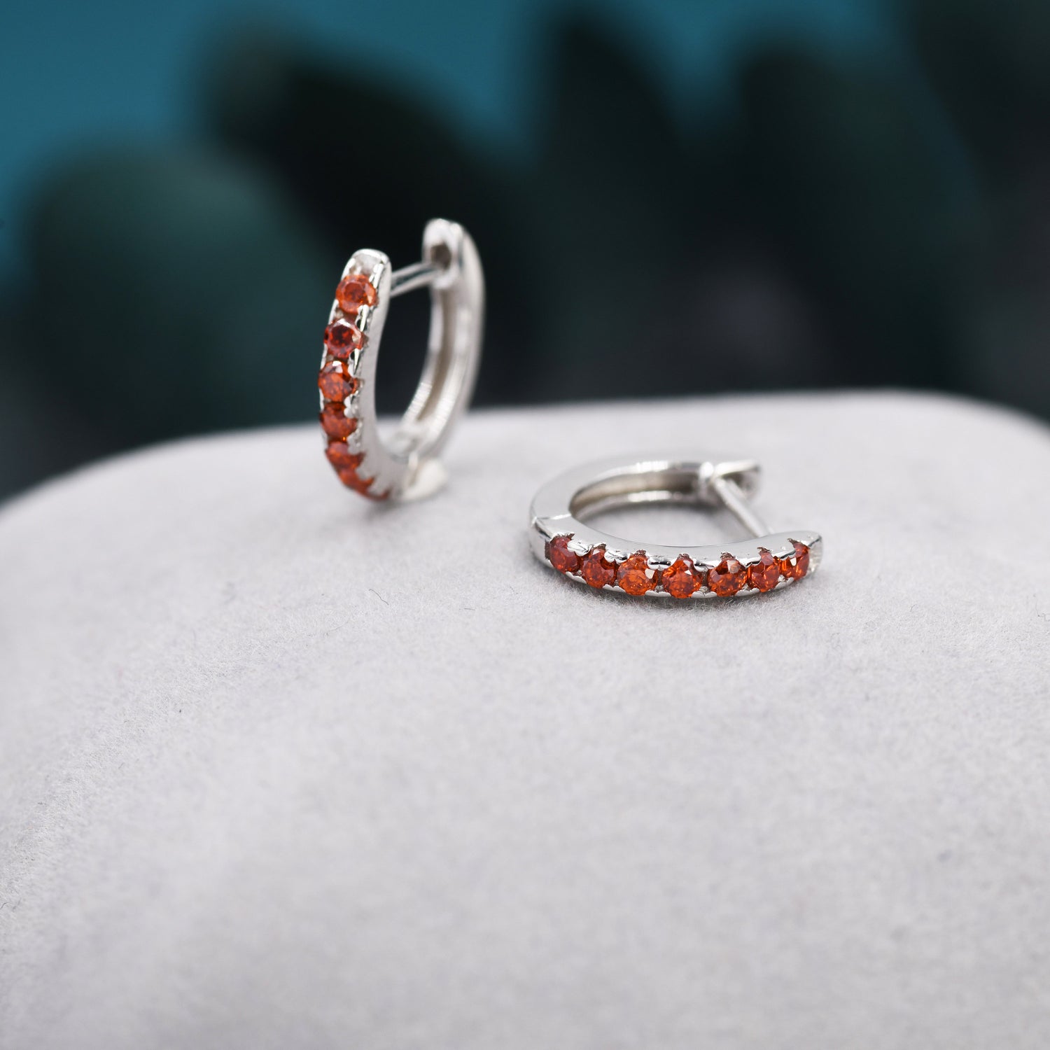 Garnet Red CZ Huggie Hoops in Sterling Silver, Silver or Gold, Minimalist Hoop Earrings, 8mm Hoops, Red Crystal Hoops, January Birthstone