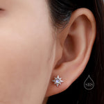 Moonstone Starburst Stud Earrings in Sterling Silver, North Star Earrings with Moonstone, Silver, Gold and Rose Gold, Sunburst Earrings