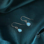 Blue Opal Droplet Drop Hook Earrings in Sterling Silver, Delicate Blue Opal Earrings, Pear Shape Opal Earrings