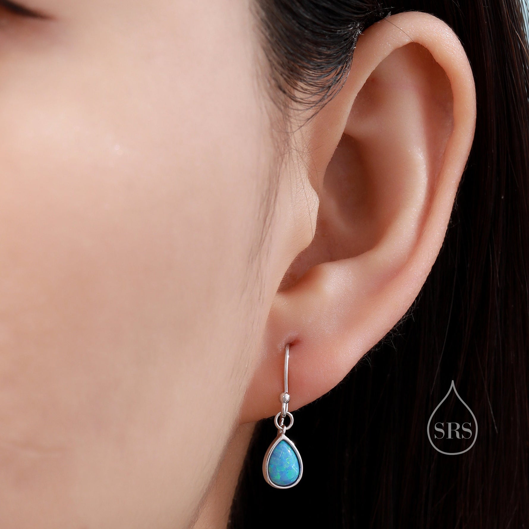 White Opal Droplet Drop Hook Earrings in Sterling Silver, Delicate Fire Opal Earrings, Pear Shape Opal Earrings