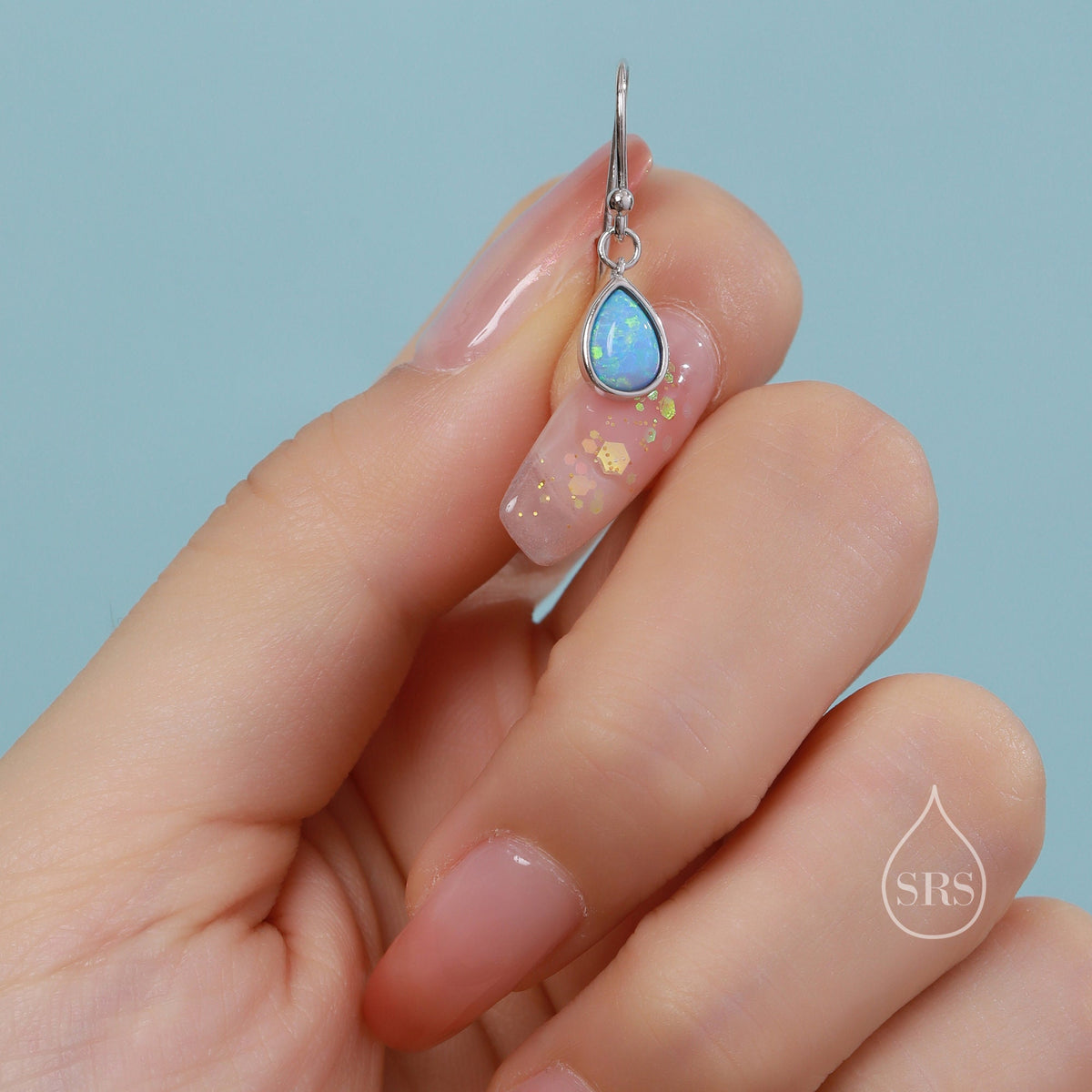 White Opal Droplet Drop Hook Earrings in Sterling Silver, Delicate Fire Opal Earrings, Pear Shape Opal Earrings
