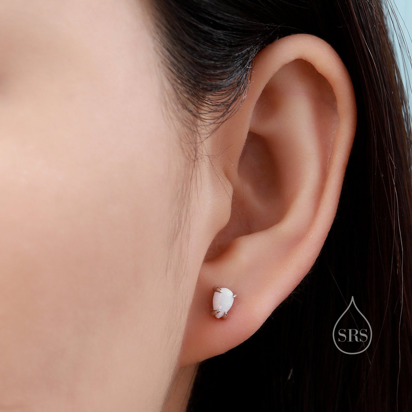 White Opal Droplet Stud Earrings in Sterling Silver, Silver or Gold, Tiny Opal Earrings, Pear Shape Opal Stud