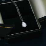 Droplet White Opal Pendant Necklace in Sterling Silver, Lab Opal Necklace, Pear Shape Opal Necklace, Fire Opal Necklace