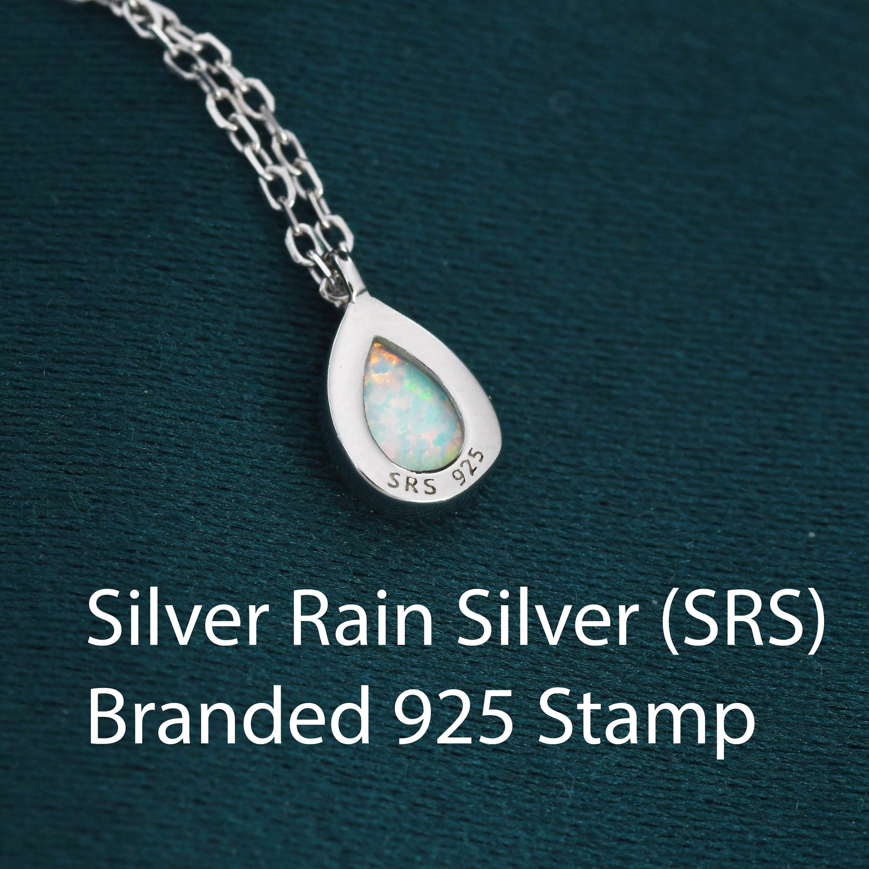 Blue Opal Droplet Pendant Necklace in Sterling Silver, Lab Opal Necklace, Pear Shape Opal Necklace, Fire Opal Necklace