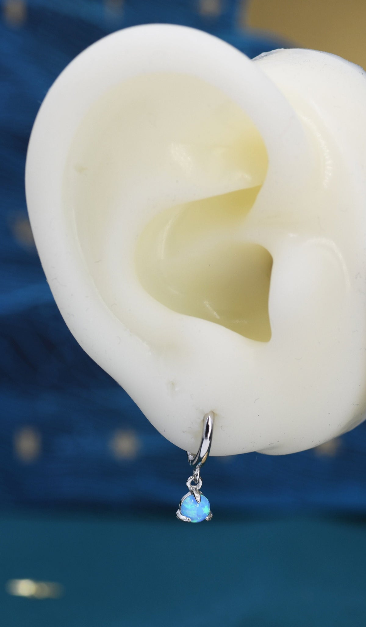 White Opal Dot Dangle Huggie Hoop Earrings in Sterling Silver, 4mm Tiny Opal Hoops, Opal Hoops, Fire Opal Hoops