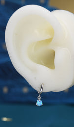 White Opal Dot Dangle Huggie Hoop Earrings in Sterling Silver, 4mm Tiny Opal Hoops, Opal Hoops, Fire Opal Hoops