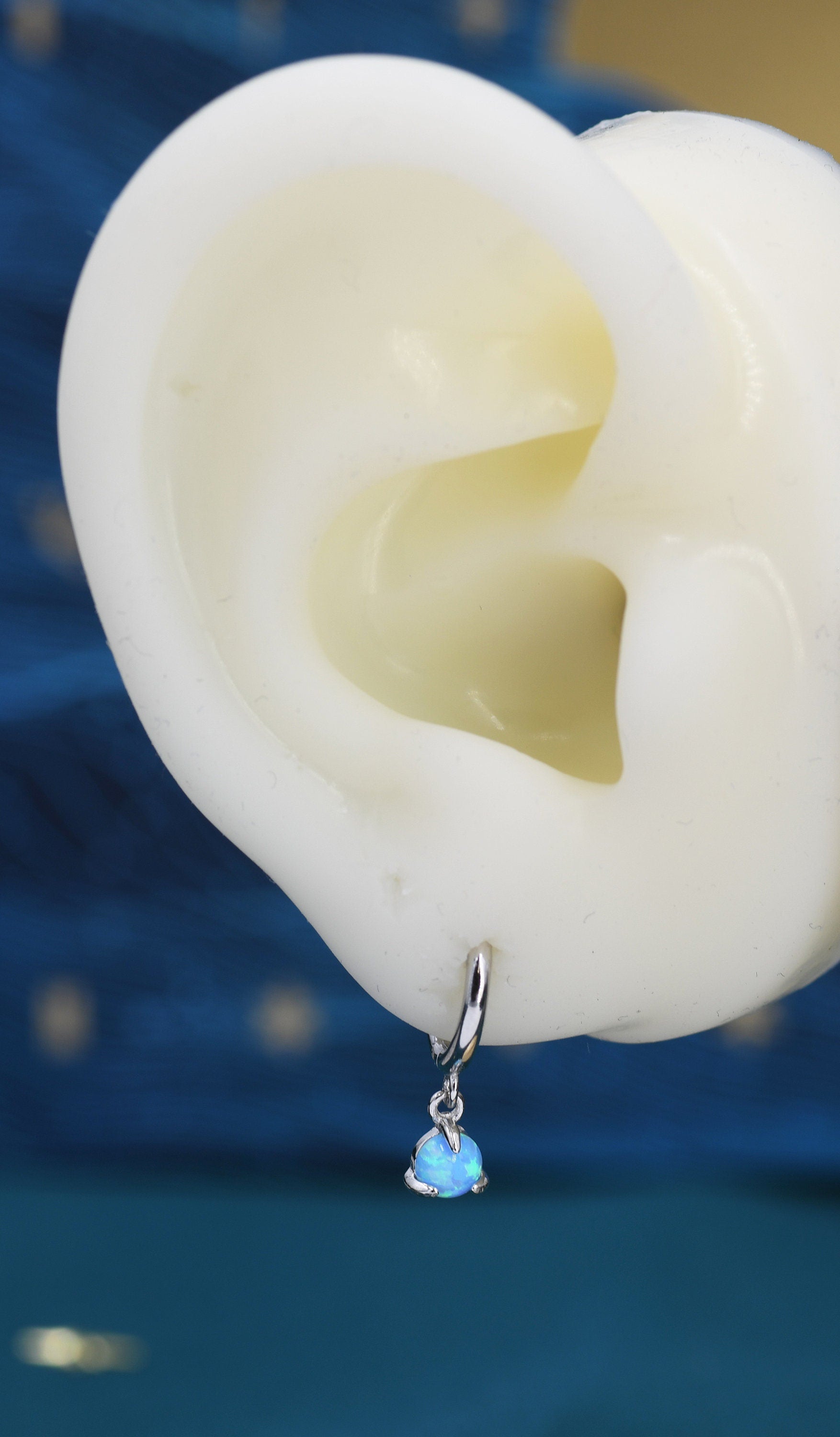 White Opal Dot Dangle Huggie Hoop Earrings in Sterling Silver, 4mm Tiny Opal Hoops, Opal Hoops, Fire Opal Hoops