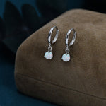 White Opal Dot Dangle Huggie Hoop Earrings in Sterling Silver, 4mm Tiny Opal Hoops, Opal Hoops, Fire Opal Hoops