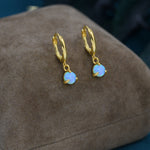 Blue Opal Dot Dangle Huggie Hoop Earrings in Sterling Silver, 4mm Tiny Opal Hoops, Opal Hoops, Fire Opal Hoops