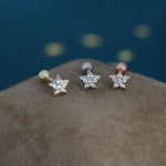 Tiny Star CZ Screw Back Earrings in Sterling Silver, Star CZ Earrings, Silver, Gold and Rose Gold, Flower CZ Earrings