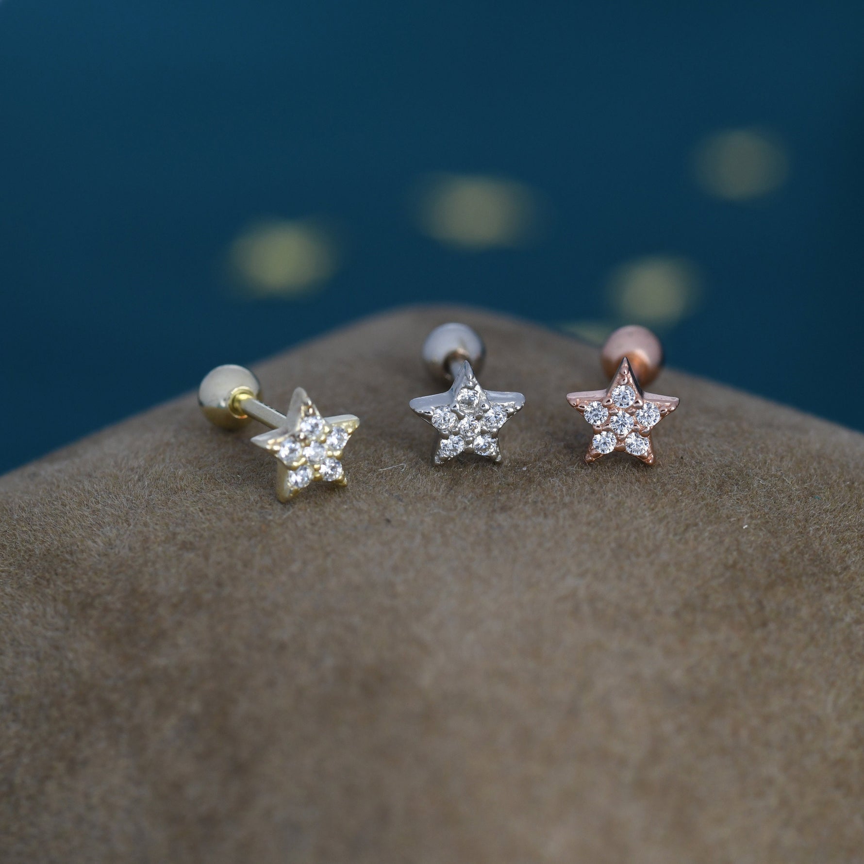 Tiny Star CZ Screw Back Earrings in Sterling Silver, Star CZ Earrings, Silver, Gold and Rose Gold, Flower CZ Earrings
