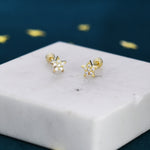 Tiny Star CZ Screw Back Earrings in Sterling Silver, Star CZ Earrings, Silver, Gold and Rose Gold, Flower CZ Earrings