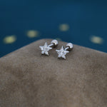 Tiny Star CZ Screw Back Earrings in Sterling Silver, Star CZ Earrings, Silver, Gold and Rose Gold, Flower CZ Earrings