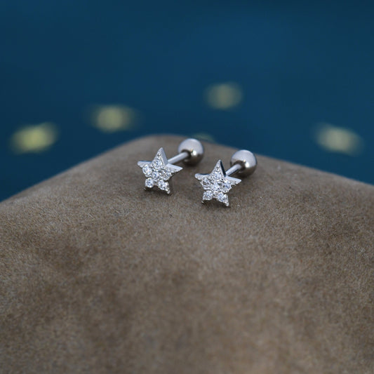 Tiny Star CZ Screw Back Earrings in Sterling Silver, Star CZ Earrings, Silver, Gold and Rose Gold, Flower CZ Earrings