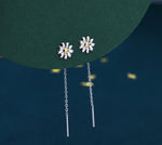 Daisy Chain Threader Earrings in Sterling Silver, Daisy Flower with Dangle Chain Earrings, Flower Chain Earrings