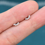 Extra Tiny Curved CZ Bar Stud Earrings in Sterling Silver, Silver or Gold, Geometric Tiny Three Star CZ Earrings, Stacking Earrings