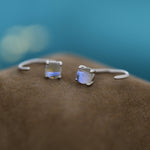 Colour Changing Crystal Huggie Hoop Threader Earrings in Sterling Silver, Simulated Moonstone, 4mm, Pull Through Open Hoops