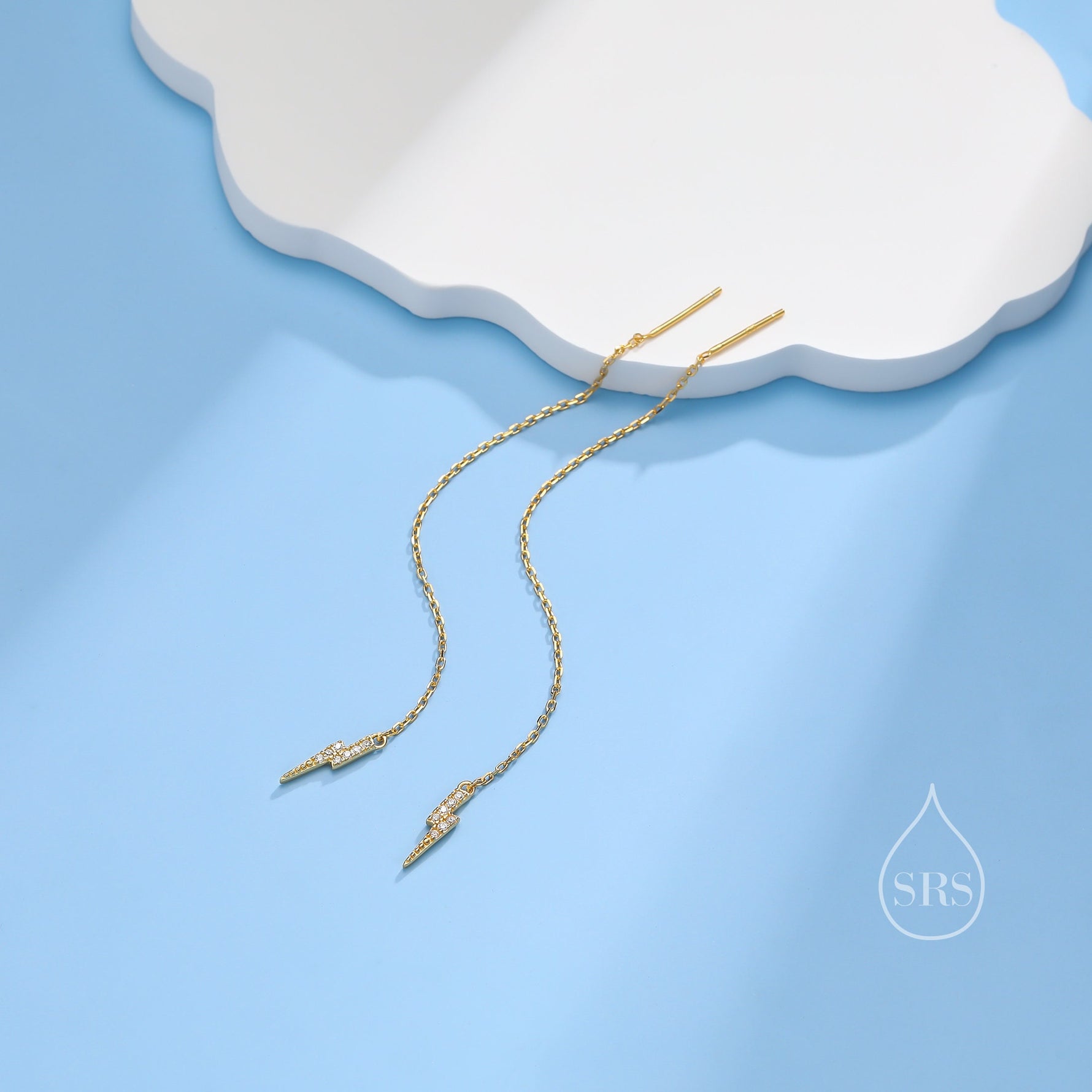 Sterling Silver Tiny CZ Lightning Bolt Ear Threaders, Lightning Bolt Threader Earrings, Dainty Dangle Earrings, Bolt Earrings