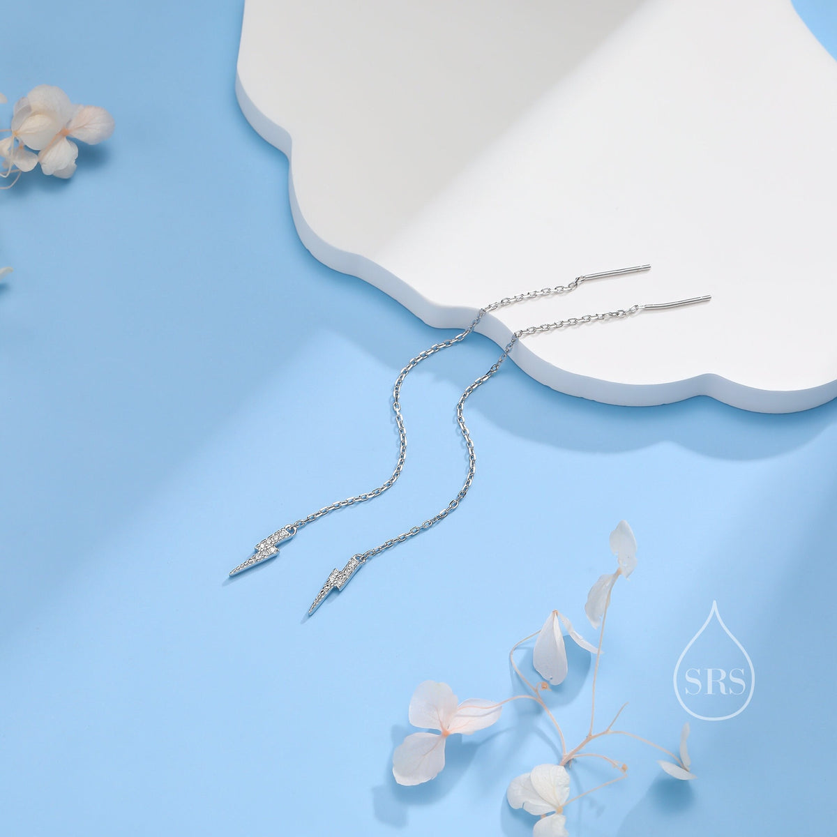 Sterling Silver Tiny CZ Lightning Bolt Ear Threaders, Lightning Bolt Threader Earrings, Dainty Dangle Earrings, Bolt Earrings