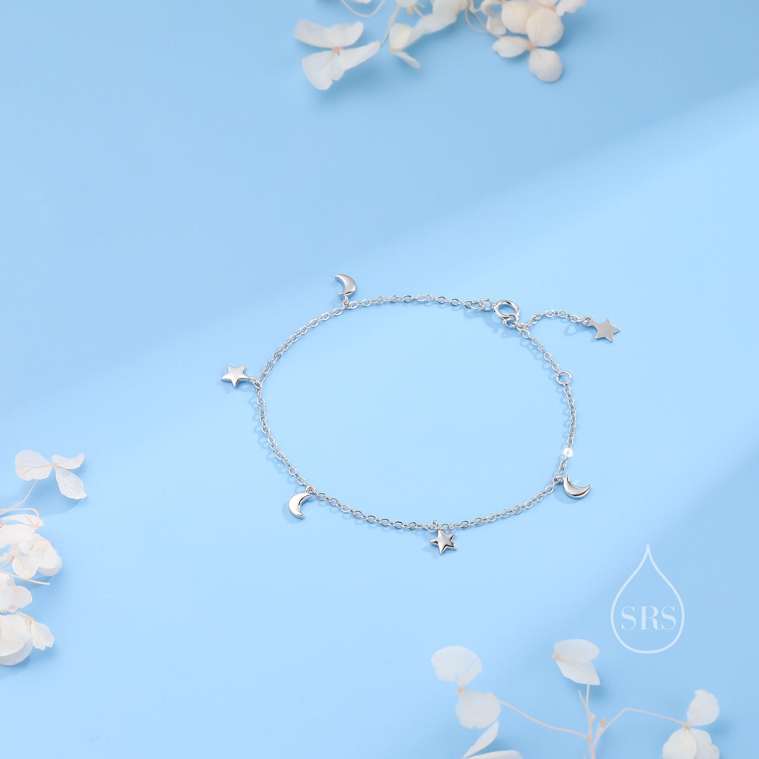 Moon & Star Dangle Station Bracelet