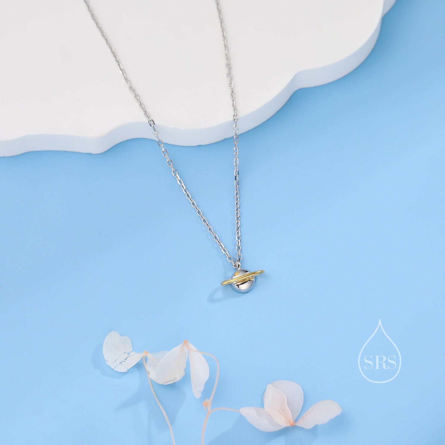 Tiny Little Planet Pendant Necklace in Sterling Silver, Saturn Necklace, Small Planet Necklace, Space Pendant