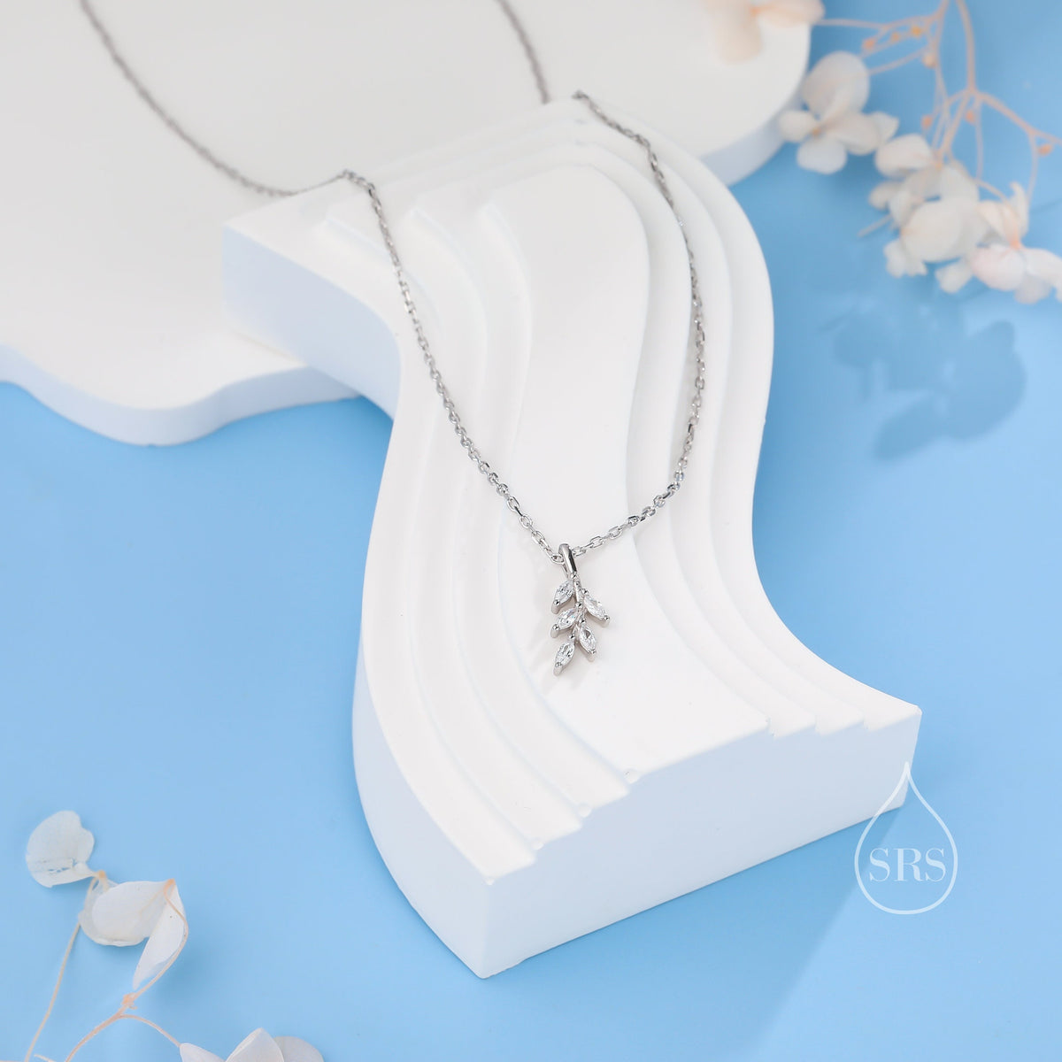 Tiny Little CZ Leaf Pendant Necklace in Sterling Silver, Green or Clear CZ, Olive Leaf Necklace, Olive Branch Necklace, Nature Inspired