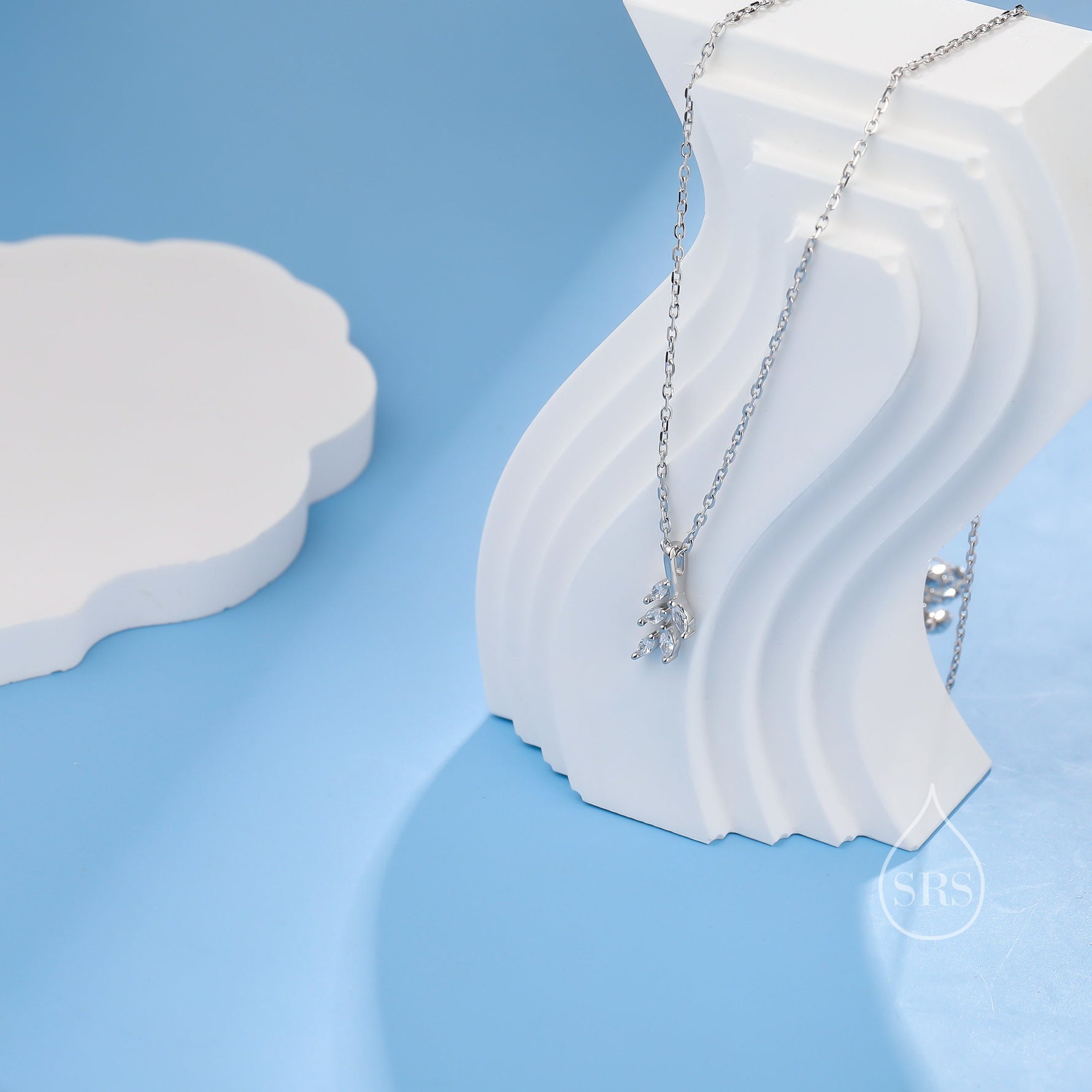 Tiny Little CZ Leaf Pendant Necklace in Sterling Silver, Olive Leaf Necklace, Olive Branch Necklace, Nature Inspired