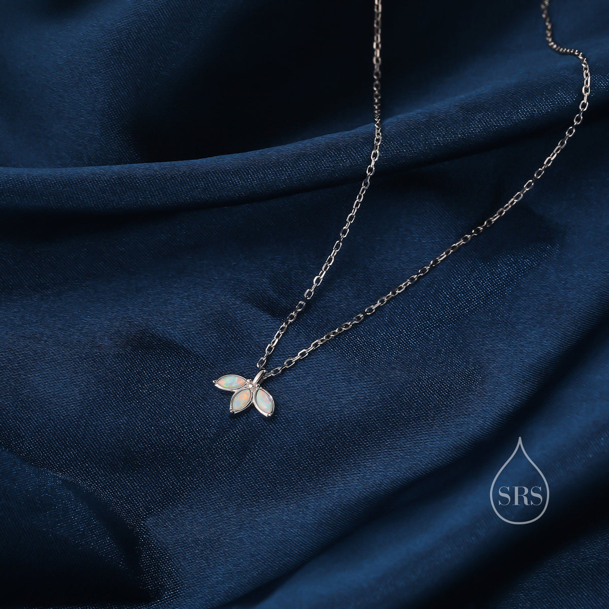 Extra Tiny White Opal Marquise Leaf Pendant Necklace in Sterling Silver, Silver or Gold, Opal Crown Necklace, Small Fire Opal Necklace