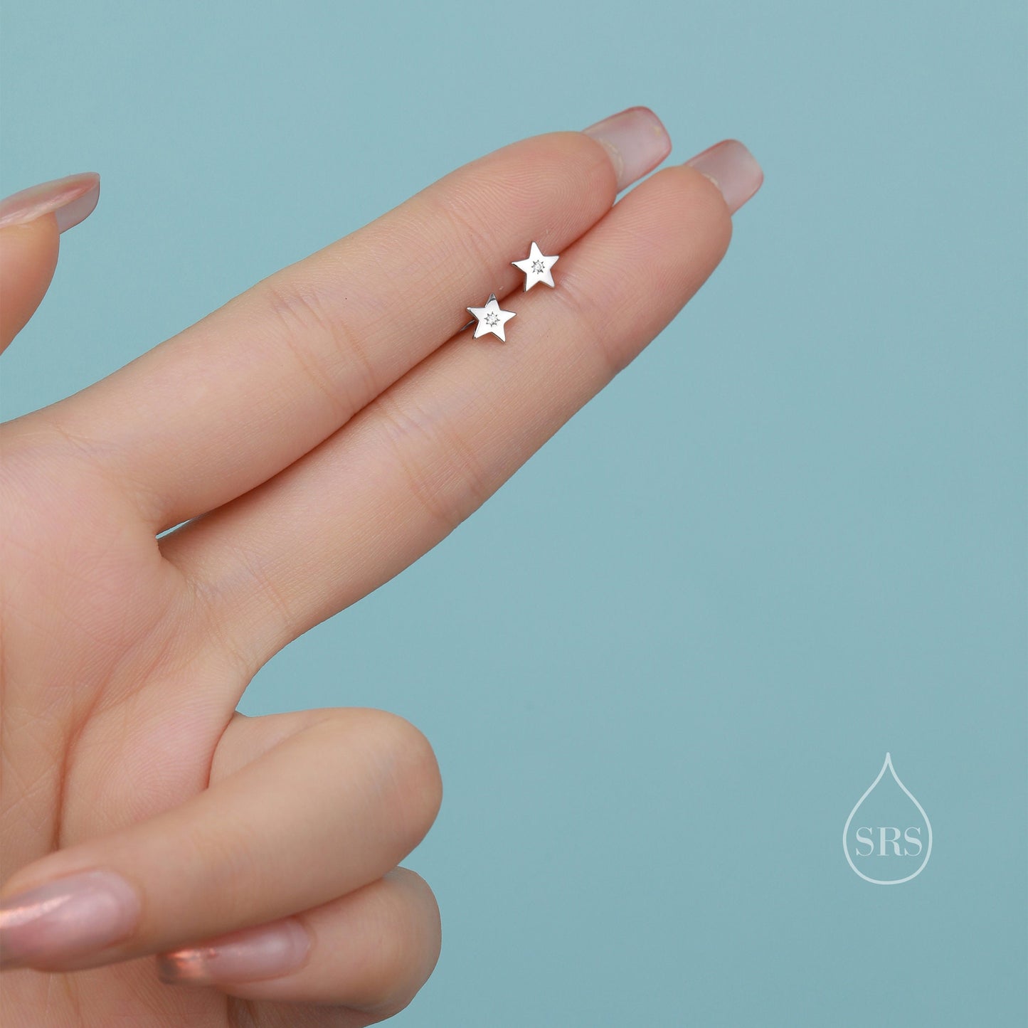 Tiny Star with Starburst Stud Earrings in Sterling Silver, Silver, Gold or Rose Gold, Small Star Earrings, Celestial Jewellery