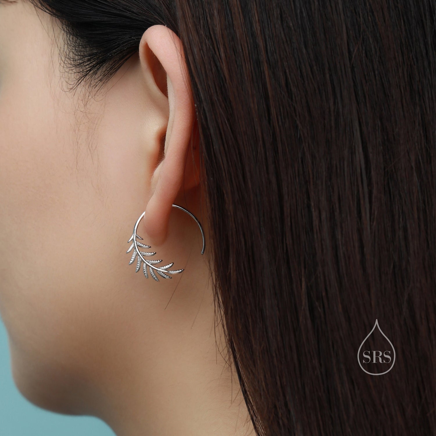 Sterling Silver Olive Leaf Open Hoops, Dainty Leaf Large Threader Hoops, Olive Branch Thread Through Hoops, Large Leaf Hoops