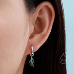 Sterling Silver Olive Leaf Huggie Hoops, Clear CZ or Green CZ, Dainty Leaf Detachable Hoops, Olive Branch Hoops