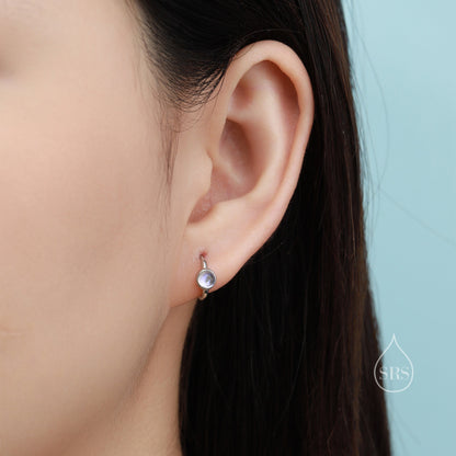 Moonstone Huggie Hoop Earrings in Sterling Silver, 5mm Moonstone Hoops, Moonstone Hoops, Simulated Moonstone Hoops