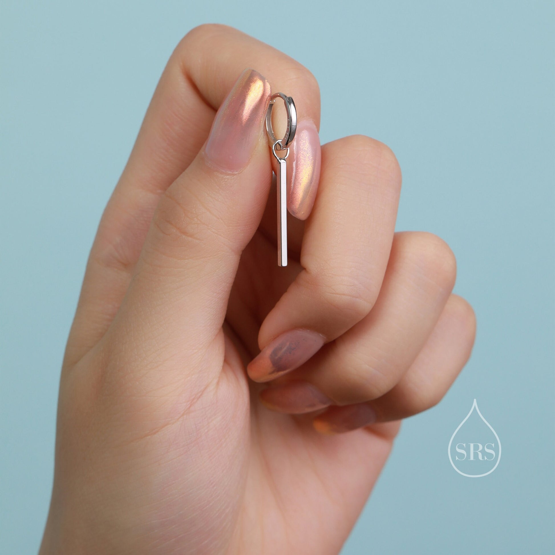 Sterling Silver Long Bars Huggie Hoop Earrings, 8mm Hoops with Detachable Bars, Bar Earrings, Bar Dangle Hoops, Bar Earrings