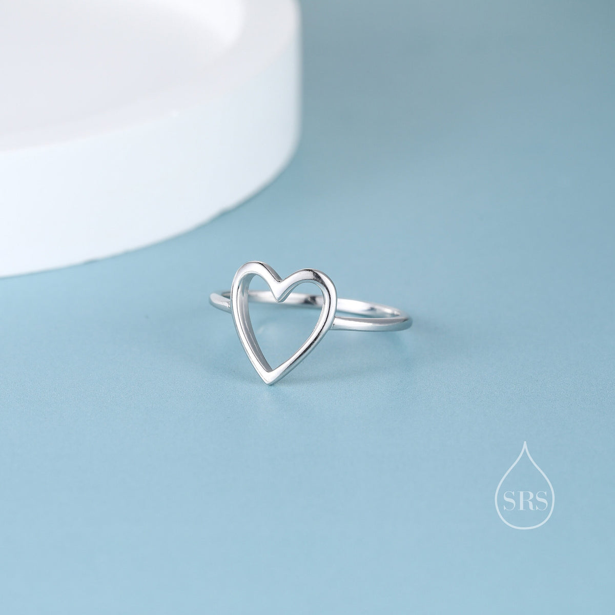 Open Heart Ring in Sterling Silver, US 5 - 8, Minimalist Ring, Geometric Heart Ring in Silver, Solid Silver Ring