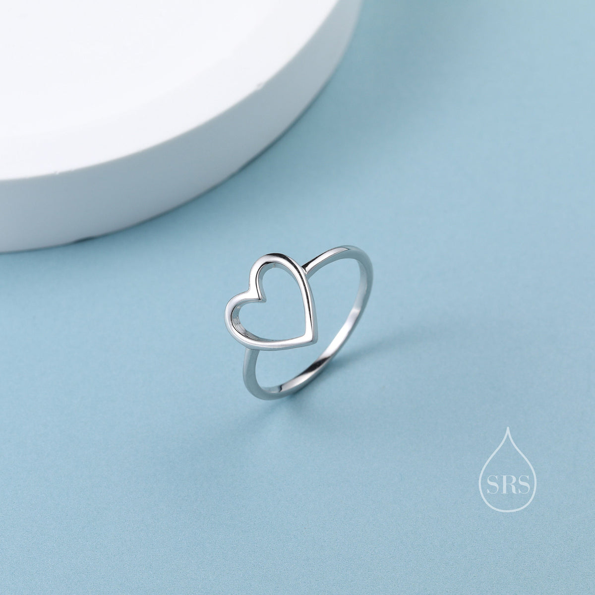 Open Heart Ring in Sterling Silver, US 5 - 8, Minimalist Ring, Geometric Heart Ring in Silver, Solid Silver Ring