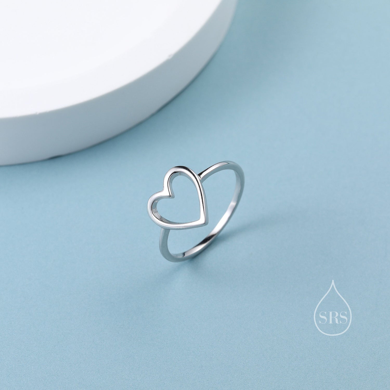 Open Heart Ring in Sterling Silver, US 5 - 8, Minimalist Ring, Geometric Heart Ring in Silver, Solid Silver Ring