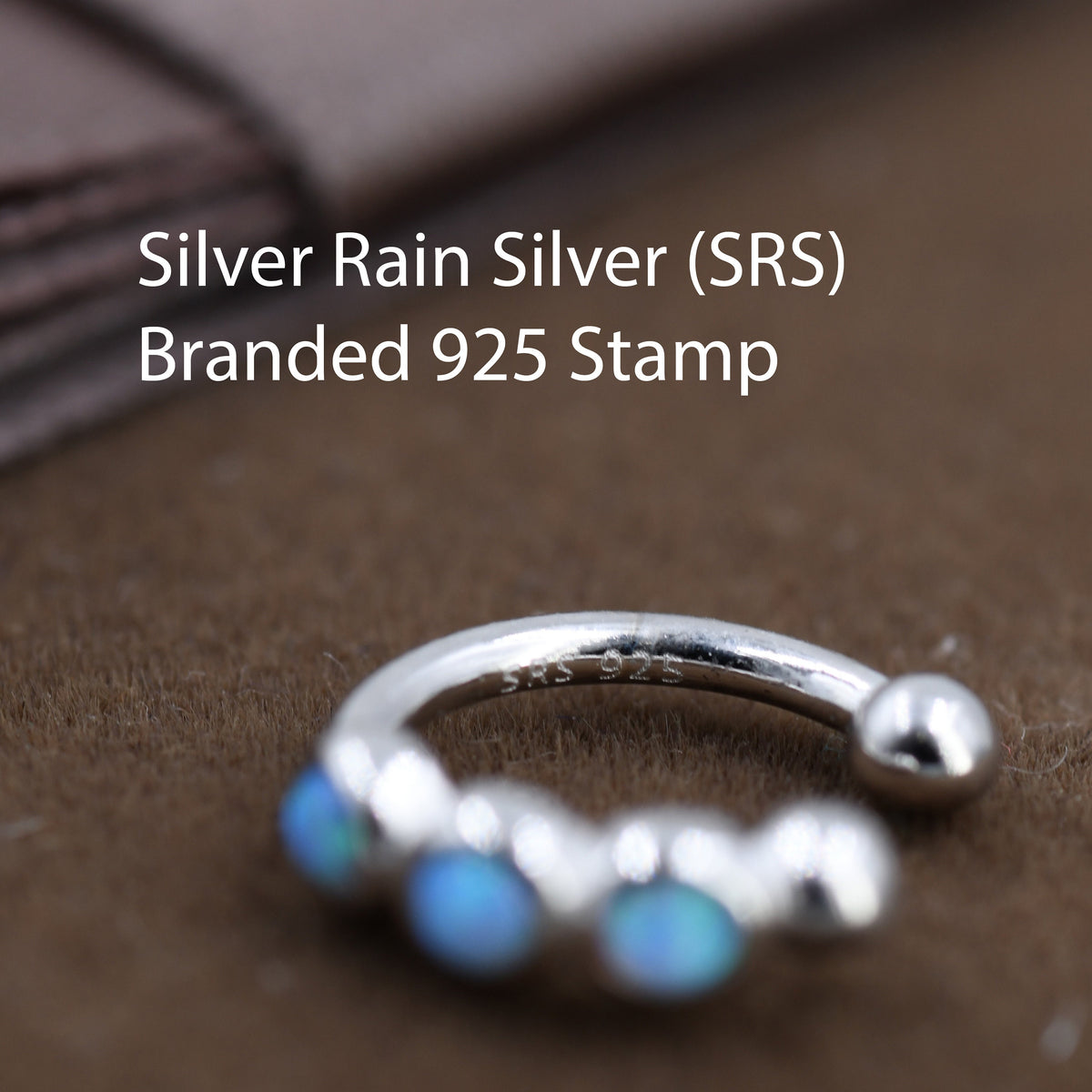 Blue Opal Ear Cuff in Sterling Silver, Silver or Gold, Simple Piercing Free Earrings, Minimalist Ear Cuff, Opal Ear Cuff