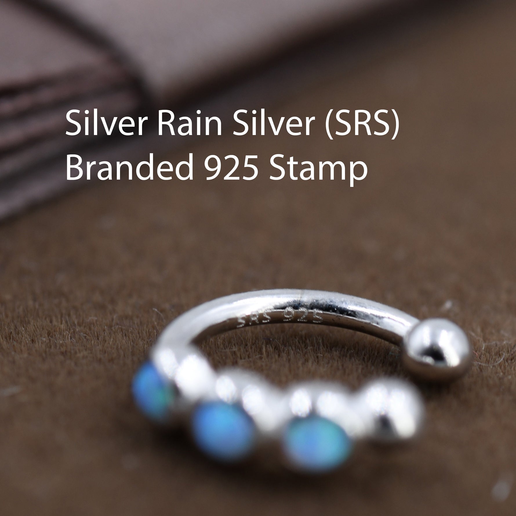 Blue Opal Ear Cuff in Sterling Silver, Silver or Gold, Simple Piercing Free Earrings, Minimalist Ear Cuff, Opal Ear Cuff