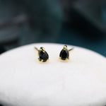 Extra Tiny Black Droplet CZ Stud Earrings in Sterling Silver, Tiny Pear Cut CZ Stud Earrings, Silver or Gold, Black Diamond Stud