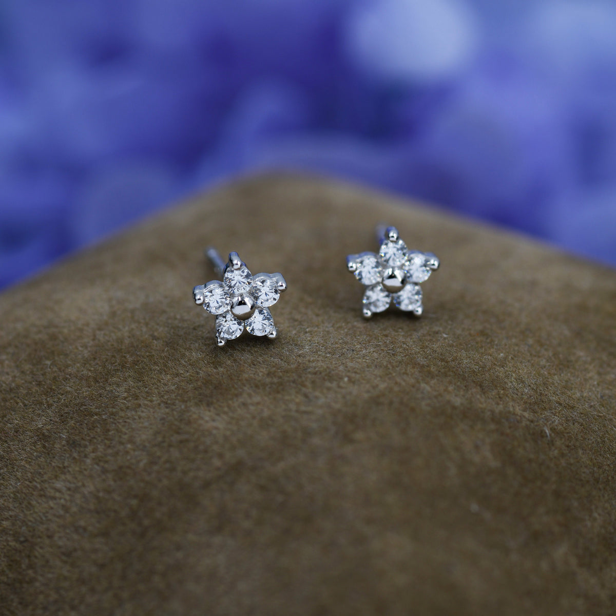 Tiny Flower CZ Stud Earrings in Sterling Silver, Forget Me Not Floral CZ Earrings, Silver, Gold and Rose Gold, Flower CZ Earrings