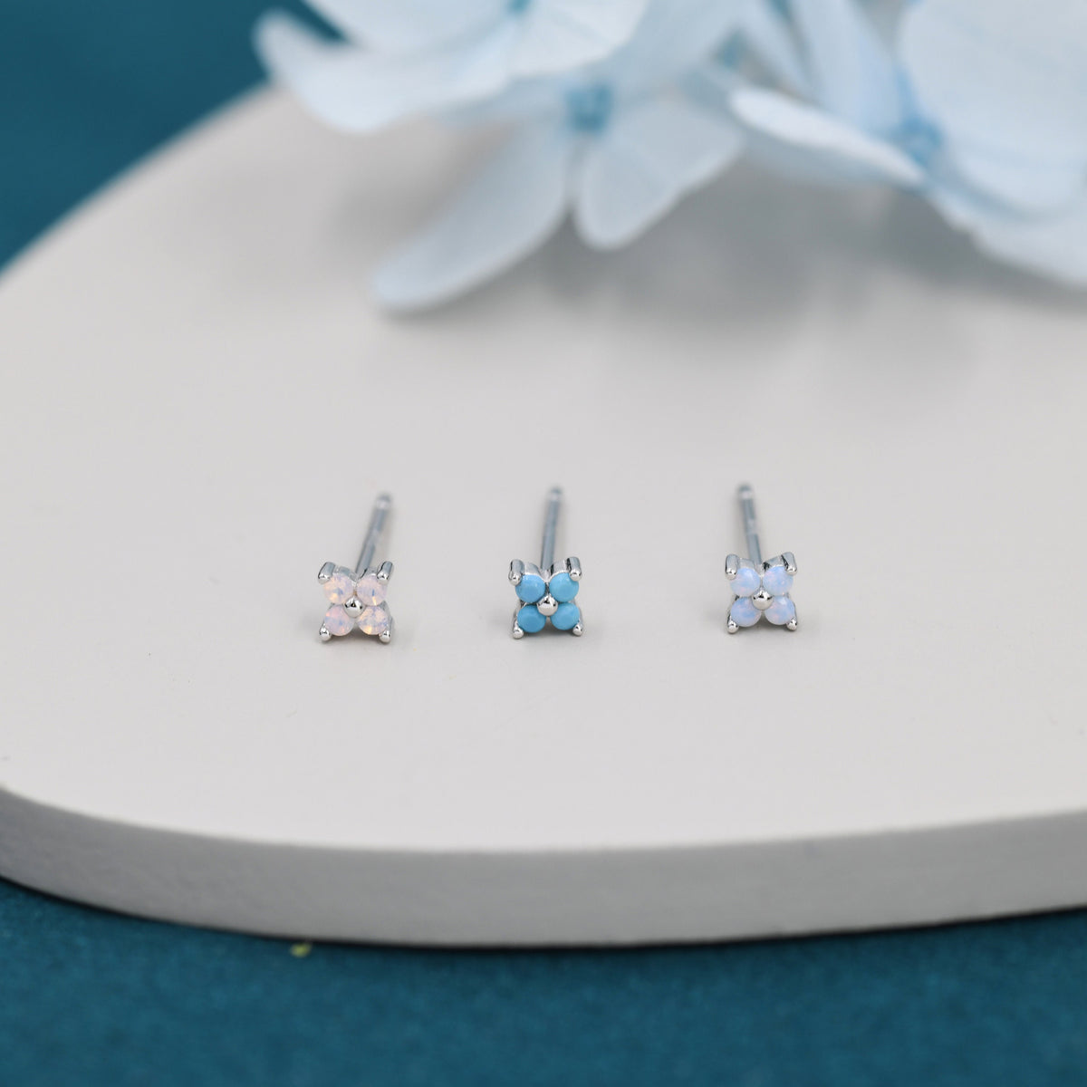 Extra Tiny Hydrangea Flower CZ Stud Earrings in Sterling Silver, Silver or Gold, Hydrangea Earrings, Flower Stud
