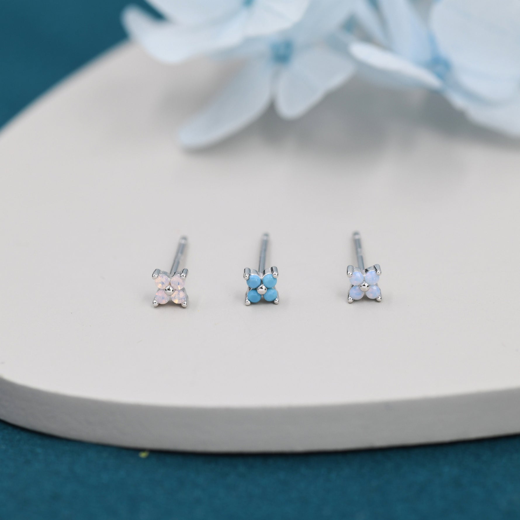 Extra Tiny Hydrangea Flower CZ Stud Earrings in Sterling Silver, Silver or Gold, Hydrangea Earrings, Flower Stud