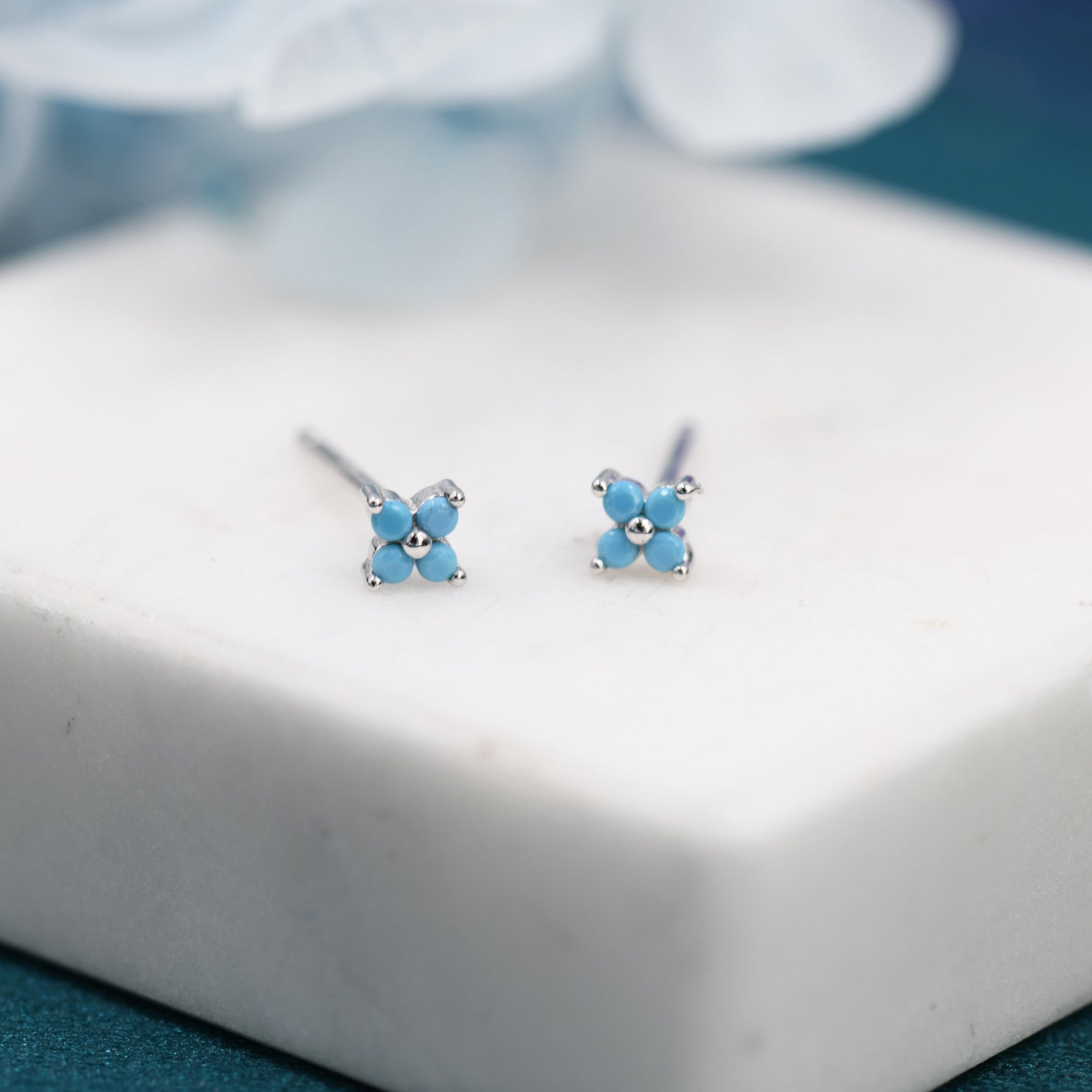 Extra Tiny Hydrangea Flower CZ Stud Earrings in Sterling Silver, Silver or Gold, Hydrangea Earrings, Flower Stud